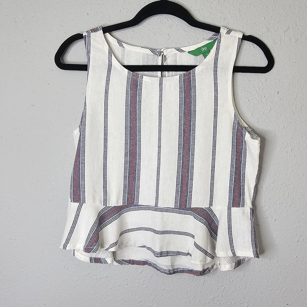 DIP Patriotic Crop Sleeveless Hi Low Ruffle Hem‎ Shirt Size S Small